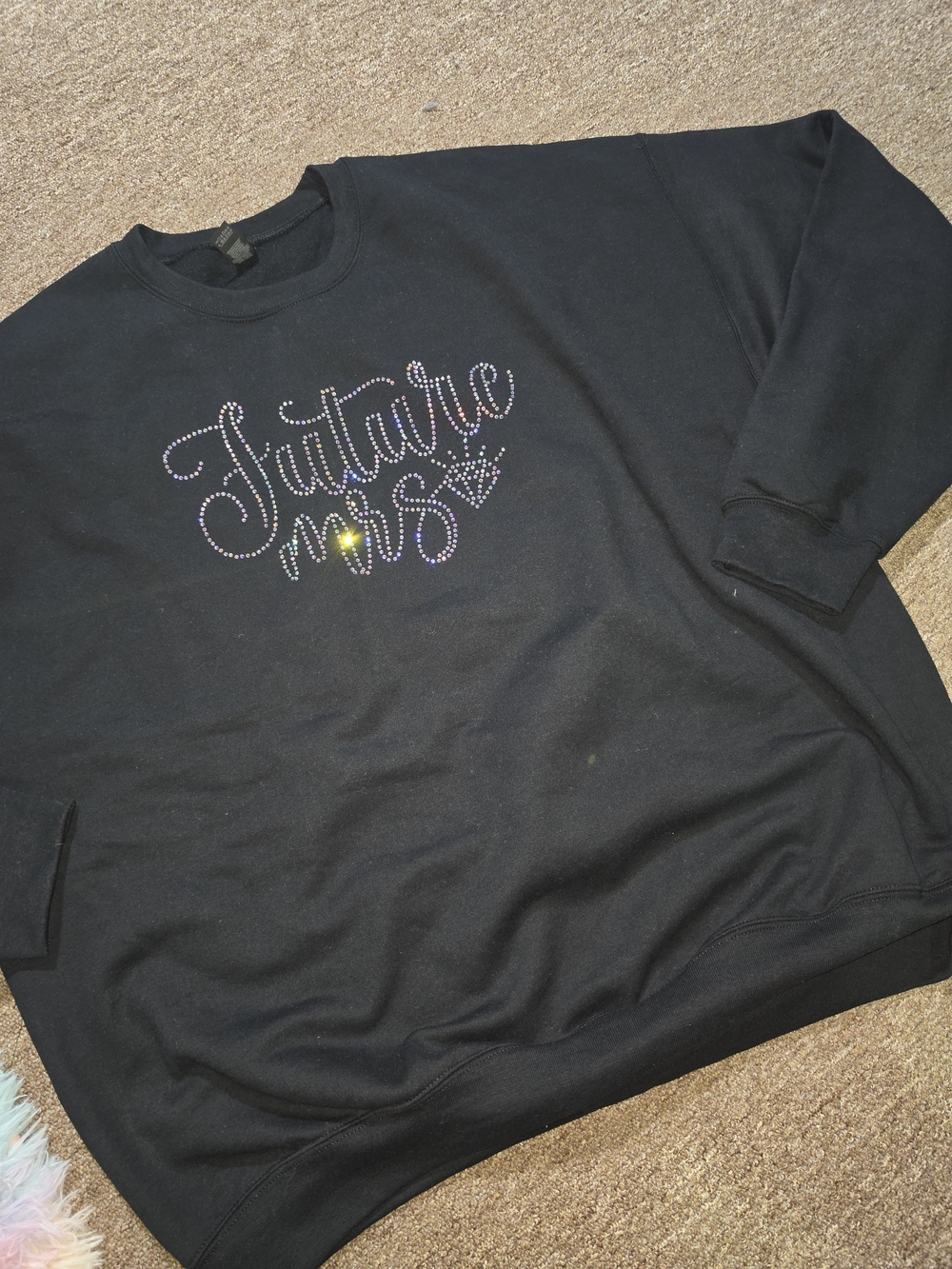 Gildan Black Crewneck Sweatshirt with Rhinestone Script